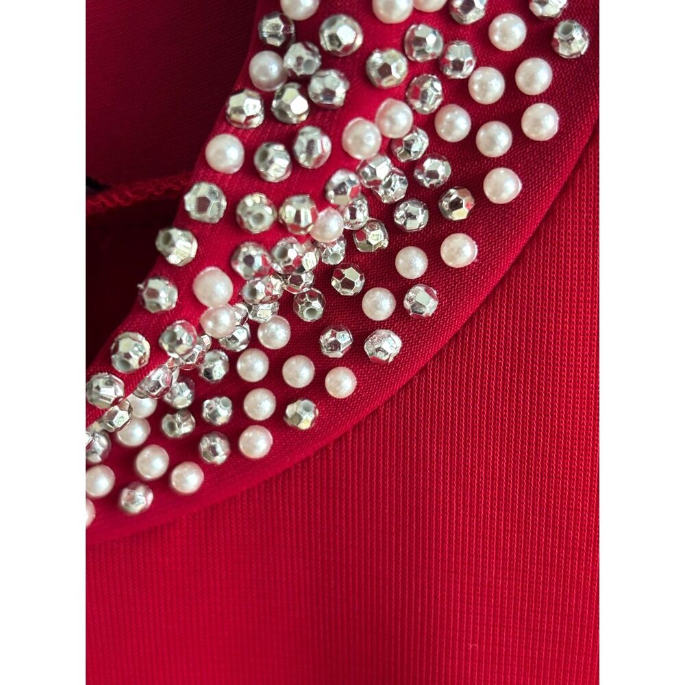 Nik and Nash Pearl Rhinestone Embellished Dress Red S - Picture 3 of 5